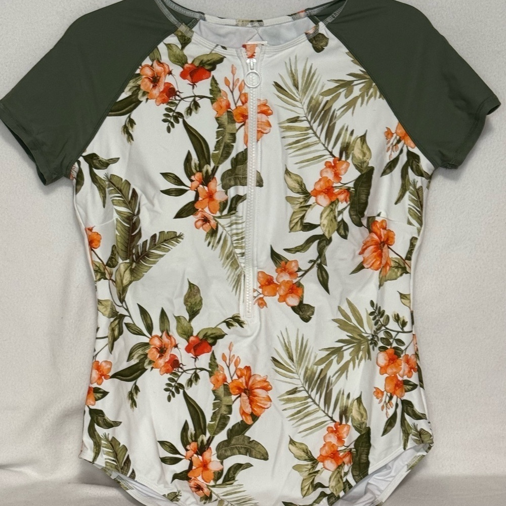 CUPSHE One Piece Swimsuit  Mock Neck Zipper Short Sleeve Bathing Suit. Size XL - Picture 4 of 9